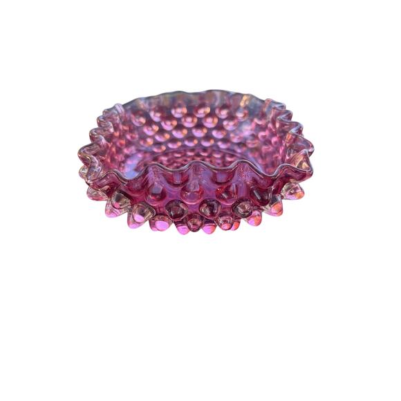 Victorian Hobbs & Brockunier Line Dew Drop Hobnail Cranberry Glass Bowl - Picture 1 of 4